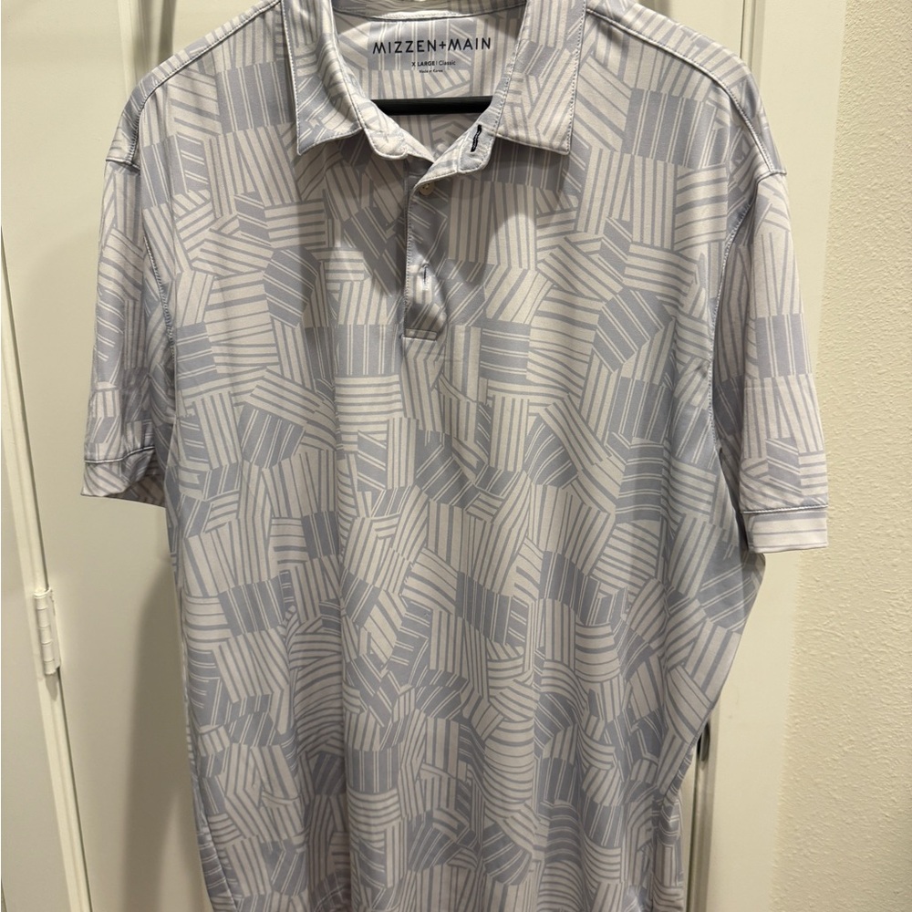 Mizzen+Main Light Blue/White Geometric Versa Polo Shirt X-Large Classic